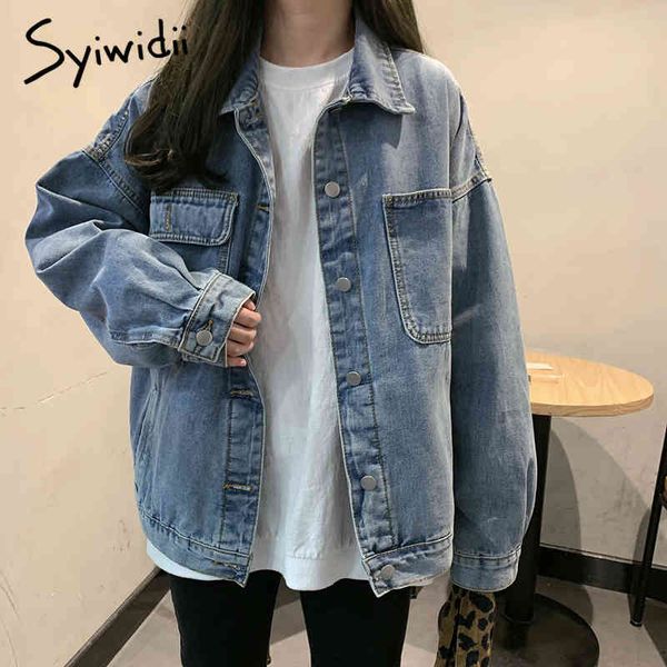 

syiwidii jacket jeans women plus size denim coat fall spring korean style designer single breasted solid pockets fashion 210417, Black;brown