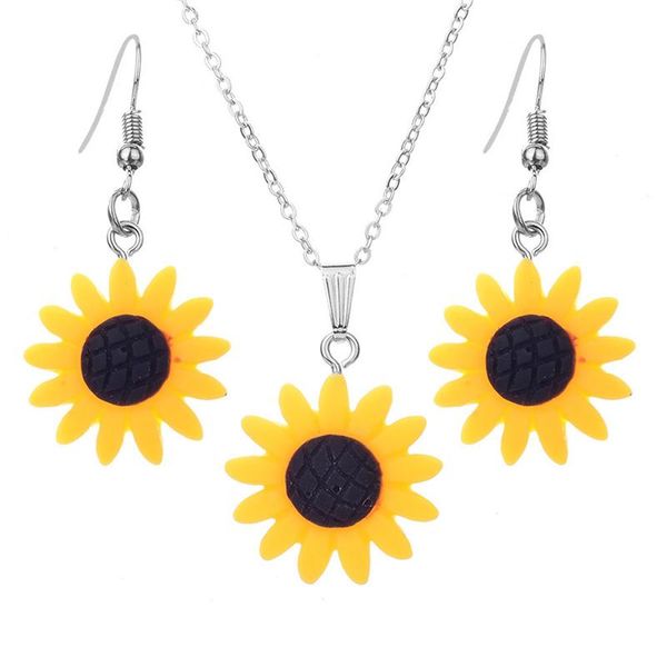 

earrings & necklace fashion sunflower pendant drop earring set cartoon jewelry harajuku for women girl, Silver