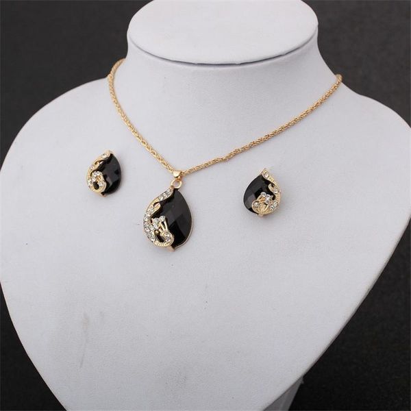 

earrings & necklace 2021 beautiful peacock crystal korean jewelry ring woman's three-piece water drop set, Silver