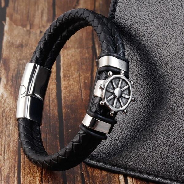

bangle anchor leather hand woven bracelet men's casual fashion jewelry gift, Black