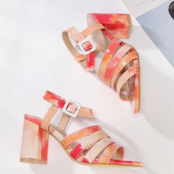 

sandals fashion women mixed colors narrow band open toe summer ladies party dress high heel shoes plus size 35-42, Black