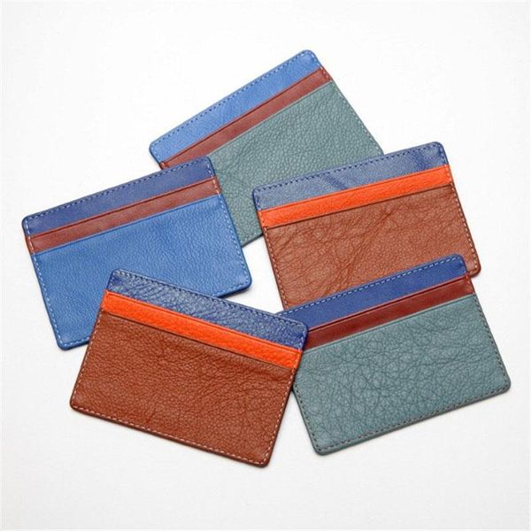 

card holders ultra thin retro holder women simple mini leather wallet case men business id slim slots cover, Brown;gray