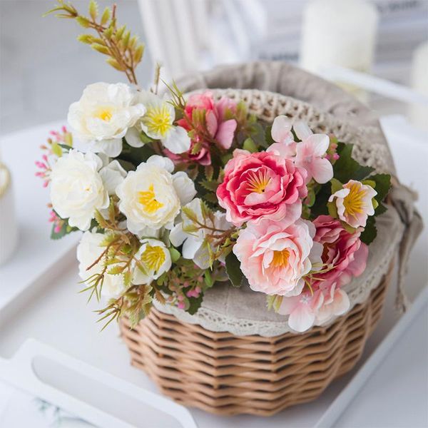 

decorative flowers & wreaths artificial blossom rose silk fake flower autumn garden home diy decoration small white faux wedding arrangement
