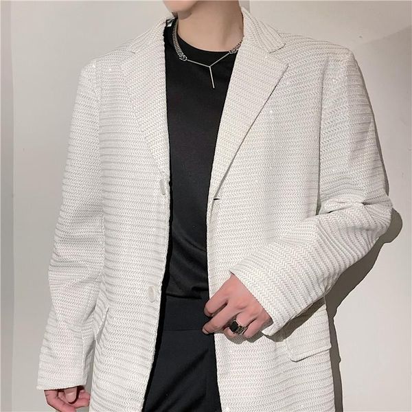 

men's suits & blazers 2021 autumn korean style personality flash highlights design suit men casual loose double layer composite for m-x, White;black