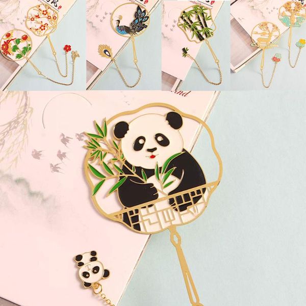 

bookmark cute panda chinese style retro metal peacock pendant hollow book tassel pagination mark stationery supply gift