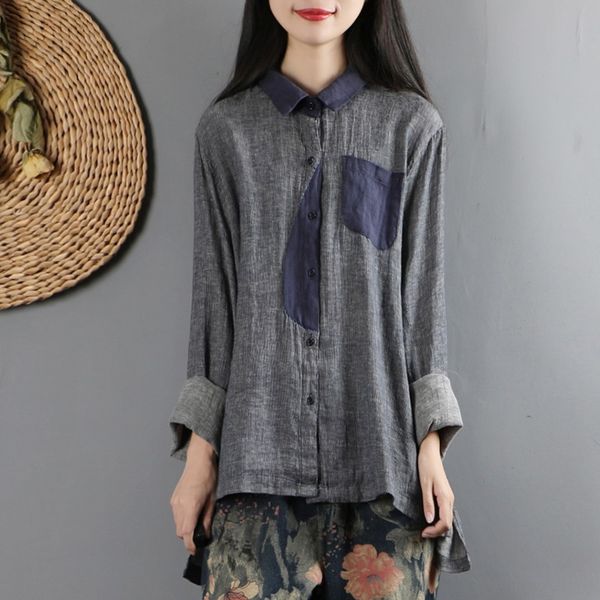 

cotton linen chinese style clothing women blouses spring long sleeve loose casual vintage shirts ladies chinese 11875, Red
