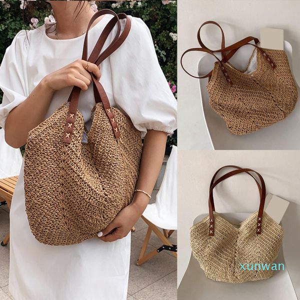 

evening bags hand-woven women's shoulder handbag bohemian 2021 summer straw beach tote bag travel shopper weaving shopping