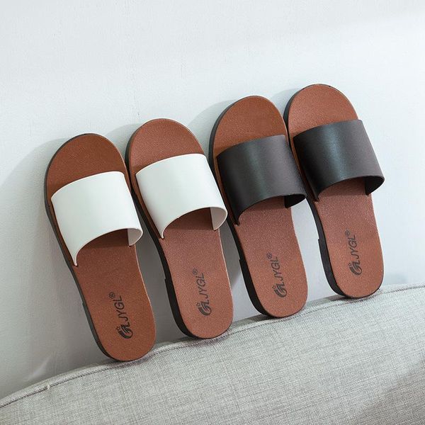 

slides women summer slippers outdoor beach shoes fashion brand slip-on woman female leather sandals casual, Black