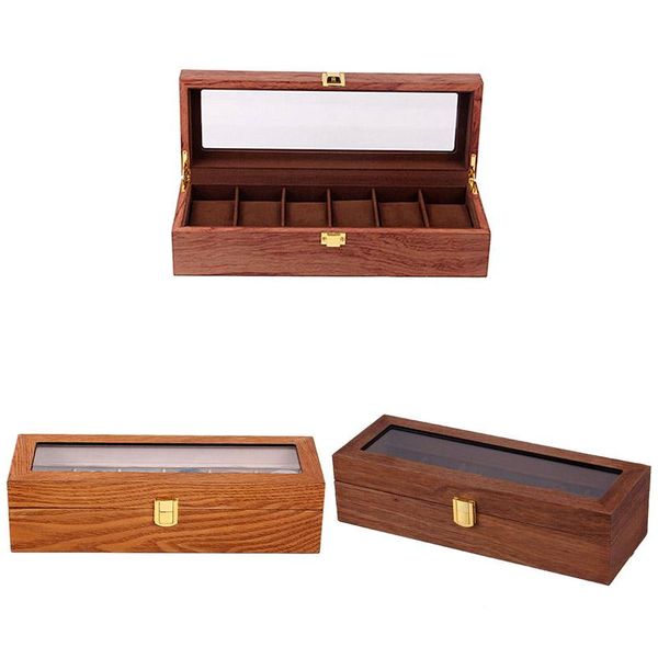 

watch boxes & cases 6 slots wooden display case, glass ed case, Black;blue