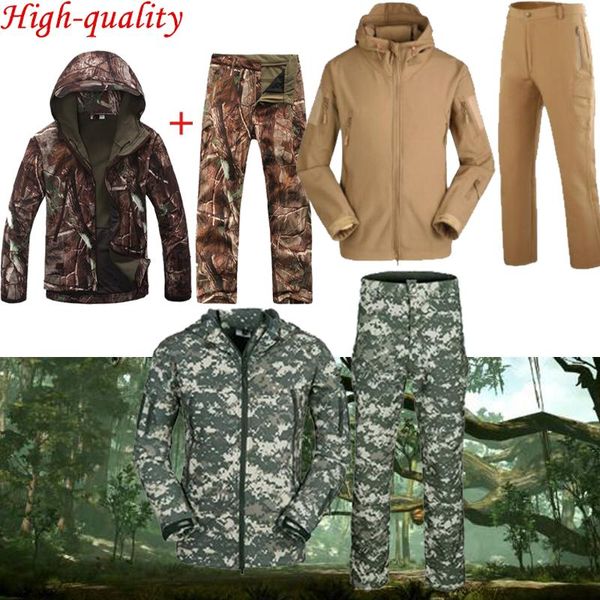 

hunting sets 1set sport ghillie suit for hiking camping soft shell fleece jacket + pants tactical fishing clothes, Camo