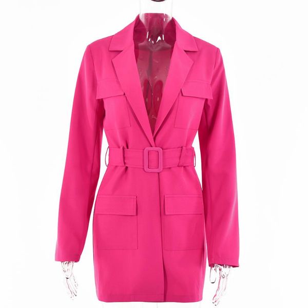 

women's suits & blazers women thin rose red long blazer with belt early autumn korea office ladies work wear green casual suit ropa de, White;black