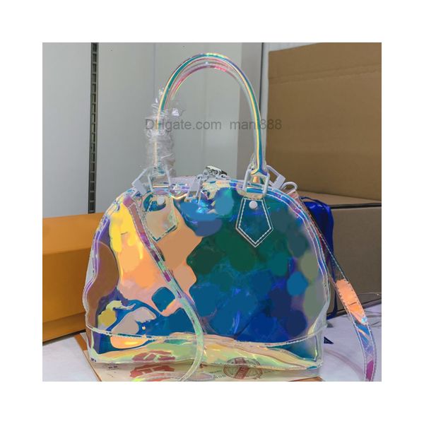 

dazzling alam shell bag women handbag purse pvc transparent tote bags classic letter removable crossbody shoulder strap clear