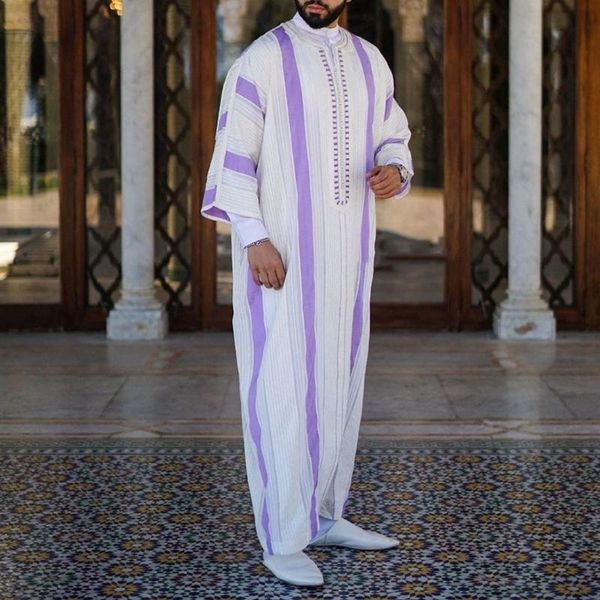 

ethnic clothing islamic kaftan muslim robes mens casual striped long sleeve loose robe fashion men's arabia thobe, Red