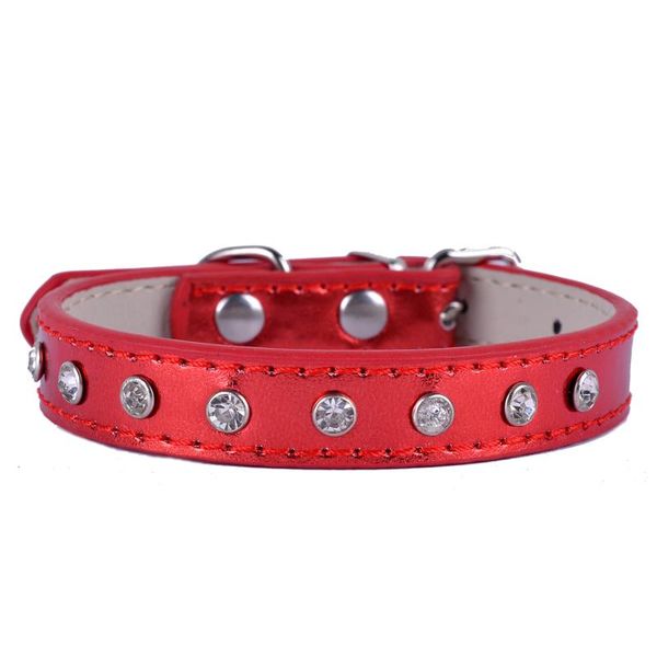 

dog collars & leashes bling rhinestone puppy collar cat necklace 6colors pu leather crystal studded neck strap for small dogs pets