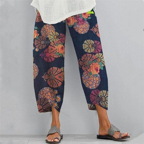 

women's pants & capris spring summer female casual loose irregular hem polyester plus size printed elastic waist women trousers daily w, Black;white