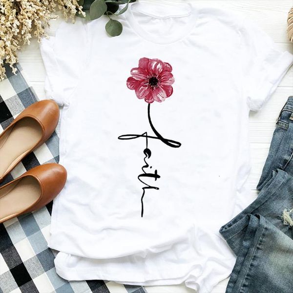 

men lady floral faith mens t shirt letter cute fashion 90s clothing print clothes tee for female graphic, White;black