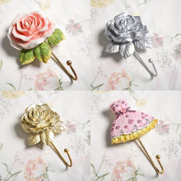 

hooks & rails wall sticky hook mounted hanger rose flower resin for coat hat robe towel useful holders dish cloth keys hangers