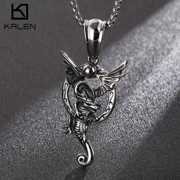 

pendant necklaces 52*35mm dragon anime men stainless steel 304 jewelry, Silver