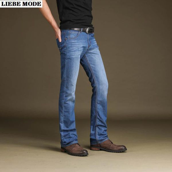

mens spring autumn flared jeans thin denim pants slim slightly flare trousers boot cut fit business casual men's, Blue