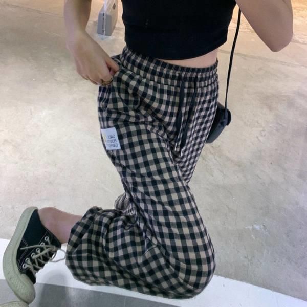 

women's pants & capris casual plaid ankle banded spring summer and autumn korean, Black;white