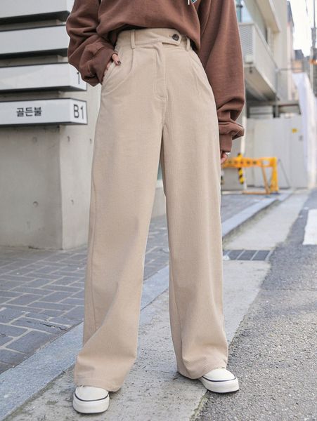 

dazy high waist corduroy wide leg pants j6tf#, Black;white