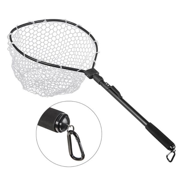 

aluminum alloy fast folding hand net fishing fish landing trout bass soft rubber mesh catch release accessories