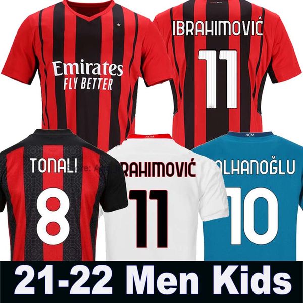 

ac milan 21 22 soccer jersey ibrahimovic paqueta bennacer romagnoli calhanoglu 2021 2022 football shirt tonali rebic maillot men + kids kit, Black;yellow