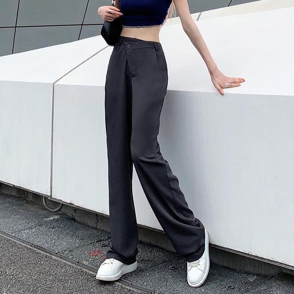 

women's pants & capris causal solid grau 90s high waist straight for women chic suit loose trousers trendy streetwear retro, Black;white