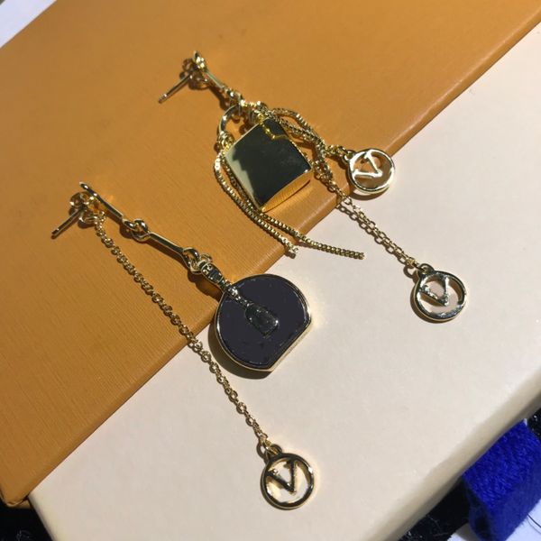 

fashion style women designer studs stainless steel v letter bag pendant gold plated earrings engagement jewelry lady party gifts no box, Golden;silver