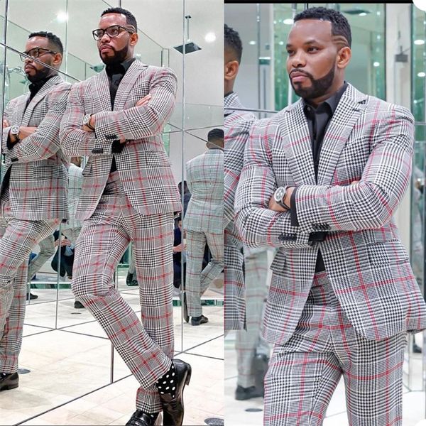 Mais novos homens houndstooth fatos de 2 peças feitos sob encomenda feitos casamento smoking tuxedos estilo moderno lapela casual colarinho festa de gola terno de negócio