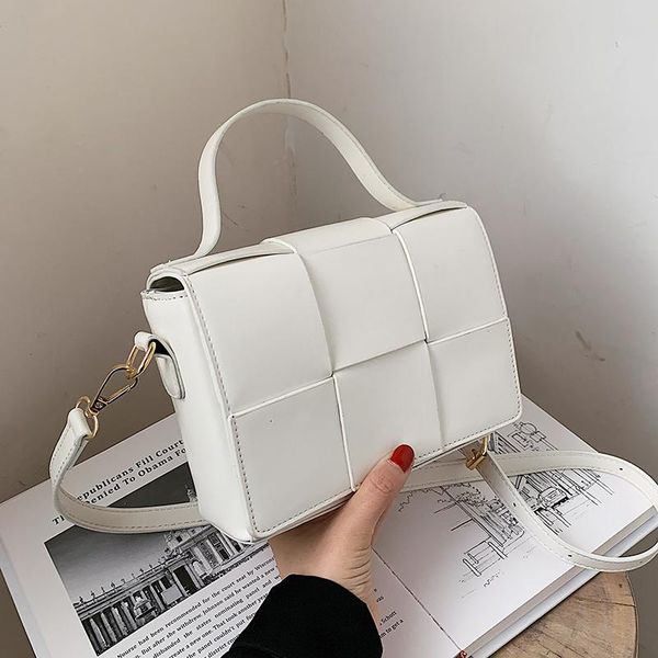 

evening bags weave small pu leather flap crossbody with short handles for women 2021 trend shoulder handbags totes green yellow