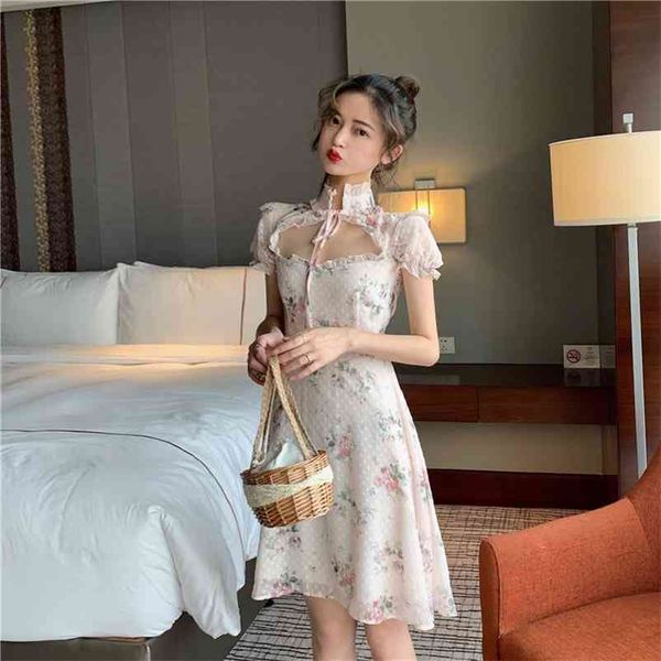 Lolita Dress Sweet Cute Japanese Kawaii Girls Princess Maid Motivi stampati gotici vintage Abito estivo in chiffon 210514