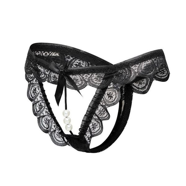 

women's panties open crotch beading t-pants exotic pearl lace thong women underwear wholesale, Black;pink