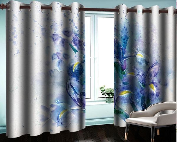 

curtain & drapes elegant bedroom 3d hand-painted delicate blue flowers romantic floral modern decoration window curtains