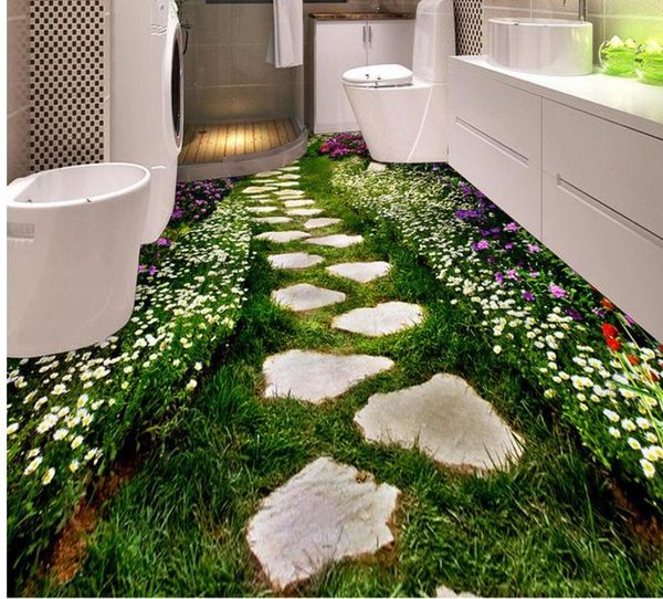 

wallpapers 3d wallpaper waterproof flower bathroom bedroom floor pvc self-adhesive