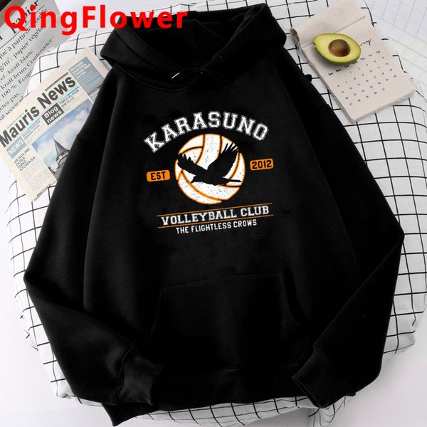 

haikyuu karasuno fly high men's hoodie, ulzzang graphic clothing, Black