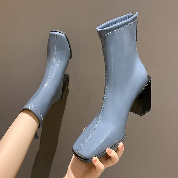 

boots brand women's shoes autumn clogs platform zipper boots-women fashion rock rubber high heel ankle ladies 2021 square toe fa, Black