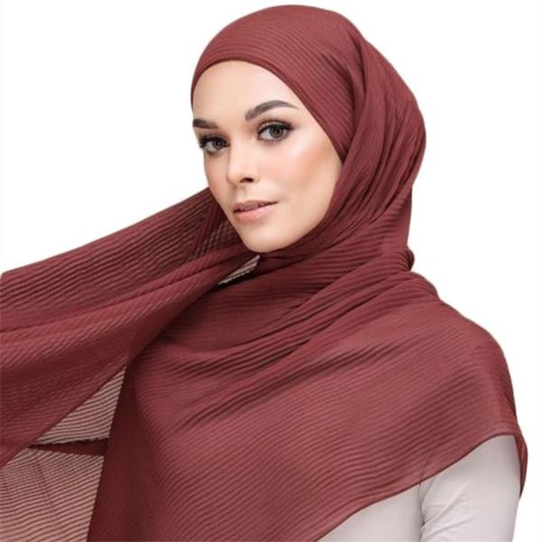 

ethnic clothing fashion muslim crinkle hijab chiffon head scarf for women wrinkle headwraps hijabs femme musulman plain scarves shawls, Red