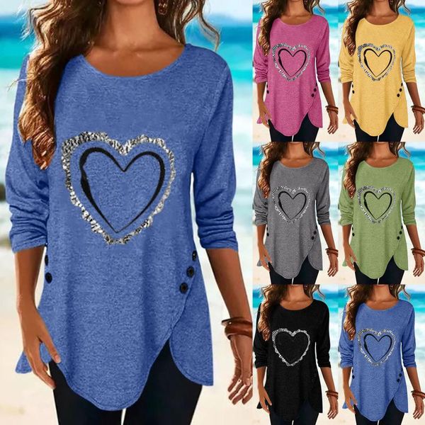 

women's t-shirt women long sleeve heart printed mujer camisetas 2021 fashion ladies o-neck woman tshirts clothing drop, White