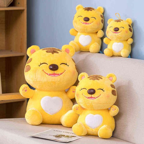 Giocattolo di peluche tigre sorridente super carino farcito lungo peluche morbido bambola tigre gialla giocattoli per bambini bambola mascotte di capodanno regalo di natale