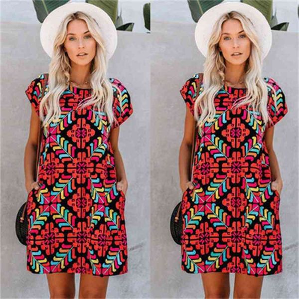 

charming dresses summer fashion short sleeve round ne print holiday, Black;gray