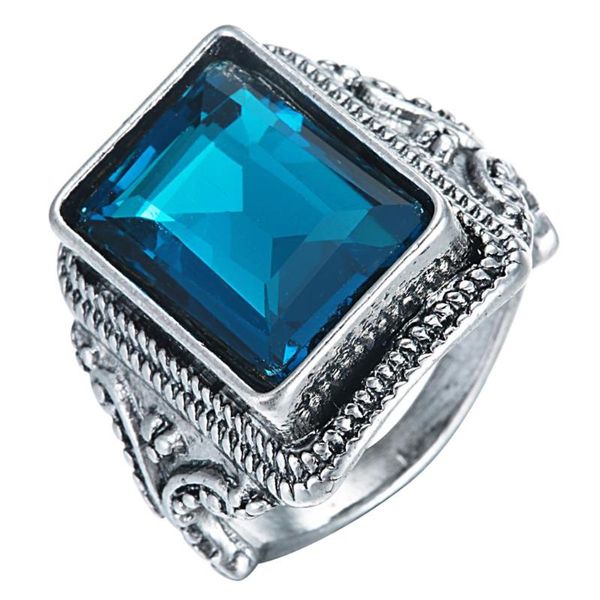 

wedding rings ufooro anti silver plated brilliant blue large square cz cubic zircon crystal ring for woman wdding fine jewelry anillos, Slivery;golden
