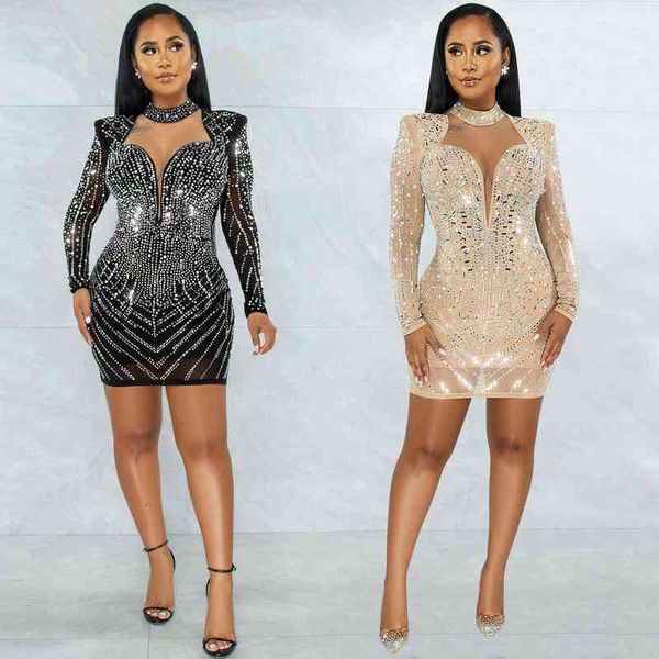 

casual dresses x5385 fashion deep v nightclub party dresses drill mh perspective women's wear, Black;gray