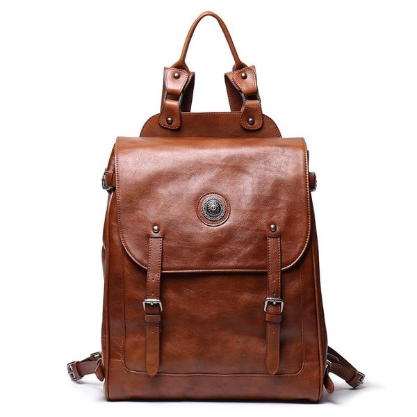

backpack genuine leather cow skin outdoor casual large handmade travel bags