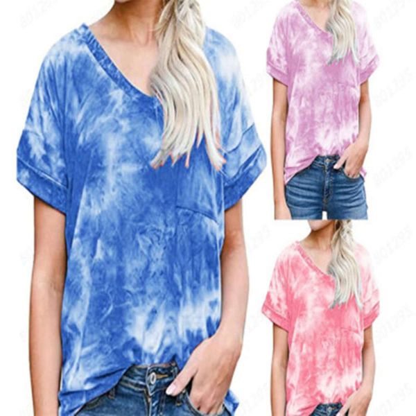 

women's 2021 spring and summer new v-neck pocket t-shirt hem short sleeve loose top, Black;gray