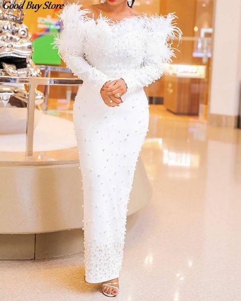 

feather velvet party dress long sleeve pearl clubwear bodycon stretchy robe white dresses women elegant business vestidos casual, Black;gray