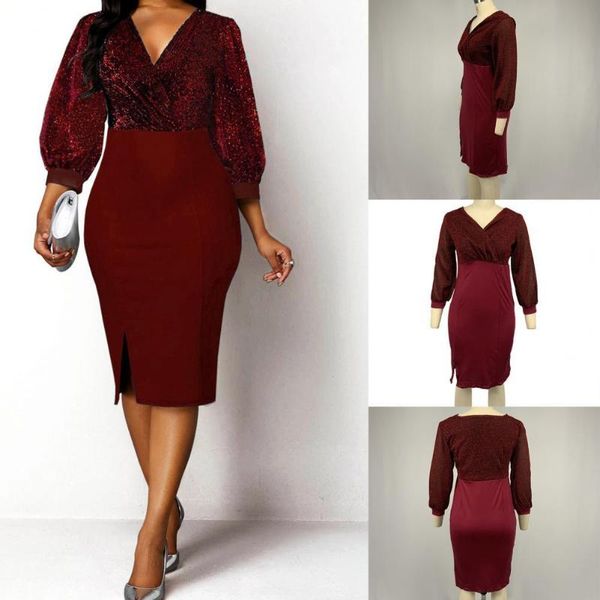 

casual dresses elegant stylish high waist shiny split dress slim mid-calf for dating, Black;gray