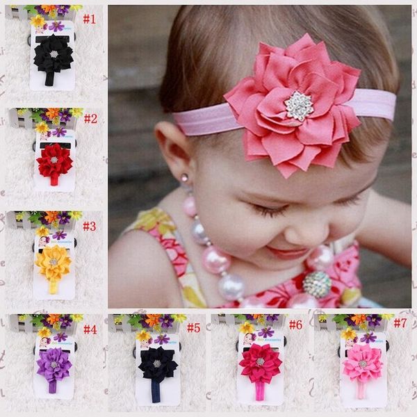 

boutique baby girl hair accessories girls flower hair bands kids double lotus leaf diamond headbands infant toddlers headwear 13 colors, Slivery;white