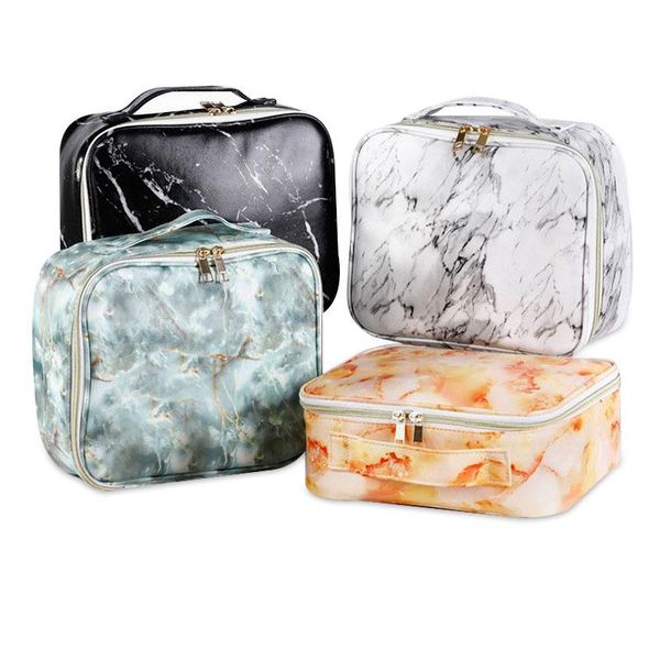 

fashion women marble pu cosmetic bag portable waterproof storage toiletry bags multifunction large capacity makeup kits & cases