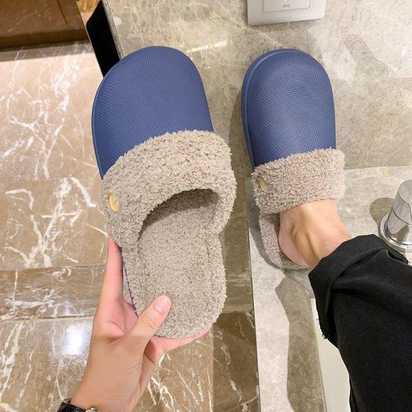 

women winter pure color indoor bedroom lovers shoes fashion warm flat non-slip home soft slippers large size, Black